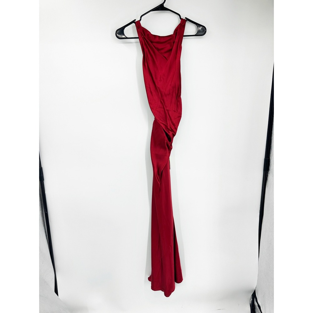 Reformation Casette Silk Dress 6 Red Open Back Cowl Neck Maxi Gown - Picture 9 of 10